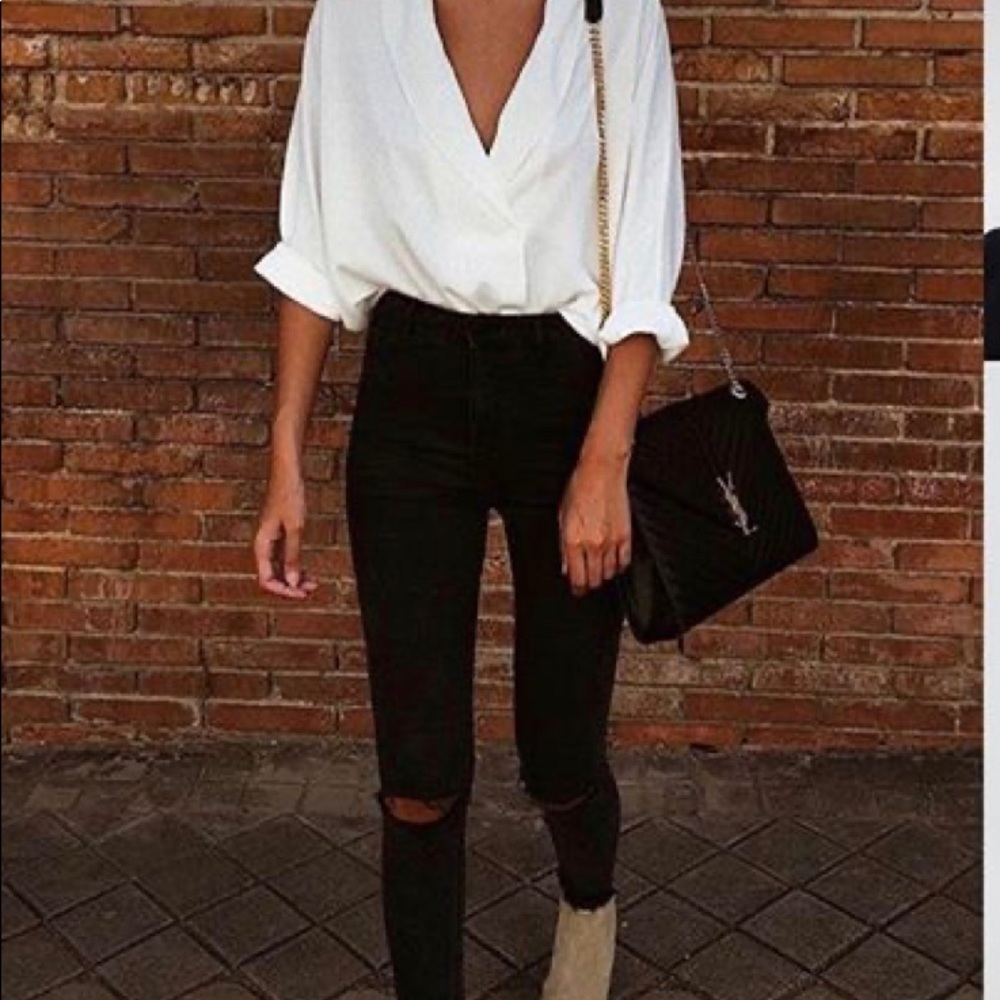 ZARA Deep V Satin Effect Blouse